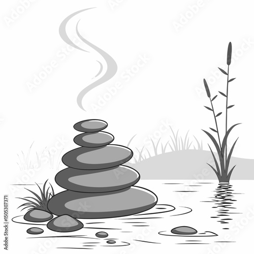Zen Stones & Mist – Minimal Calm Nature Scene
