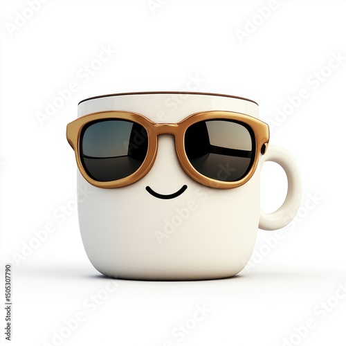 Cheerful White Coffee Mug with Golden Sunglasses