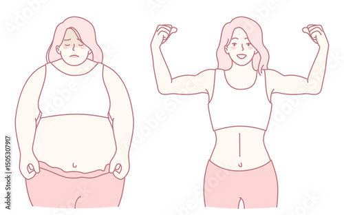 An illustration of a womans impressive fitness transformation journey through dedication and effort