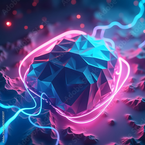 3d render of colorful deatailed shape. Dynamic futuristic background. photo
