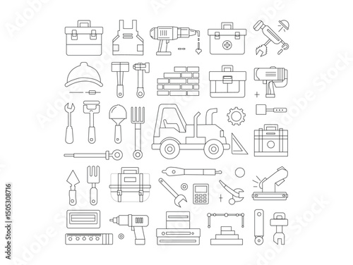 Vector Illustration of Various Construction and Repair Tools, graphic features a collection of simple, clean line art icons representing various construction and repair tools, construction tools, repa