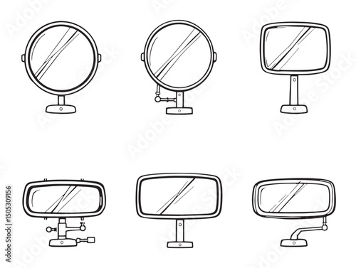 Hand drawn rearview mirror line art ideal for design purposes