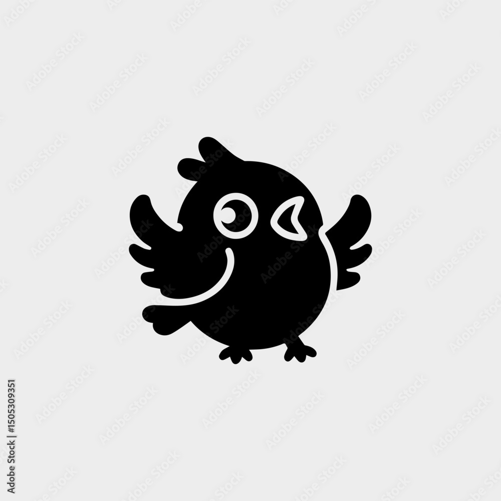 Fototapeta premium Adorable cartoon bird icon with a cheerful singing expression. Character design concept