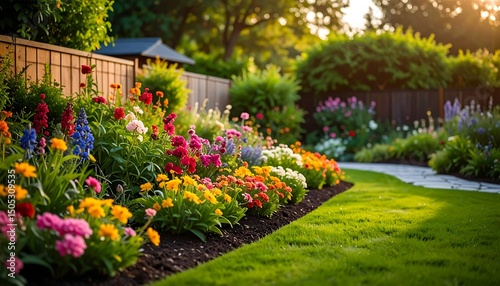 Wallpaper Mural Colorful Garden Flowers at Sunset. Torontodigital.ca