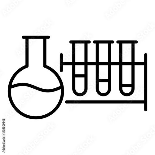 boiling flask and test tubes, symbolizing scientific experiment, testing and research