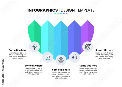 Infographic template. 5 arrows in a semicircle with icons