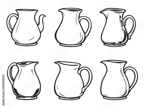 Hand drawn pitcher line art with smooth continuous flowing lines