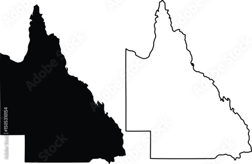 Map of Queensland Australia Silhouette Flat And Outline Design