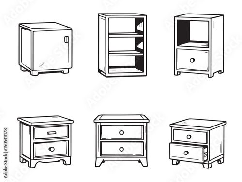 Minimal nightstand line art drawing for interiors