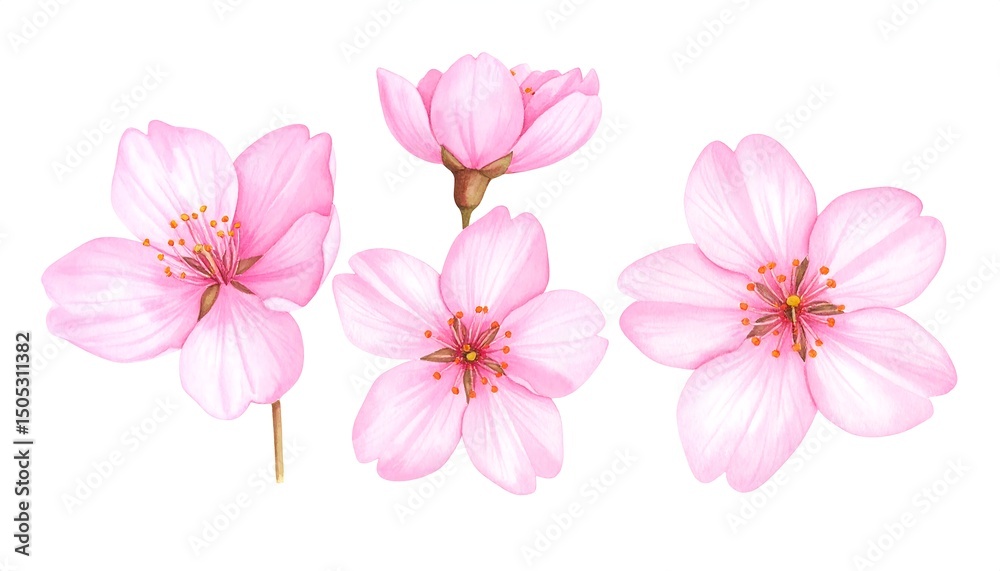 Obraz premium Pink Cherry Blossoms with Spring Flowers.