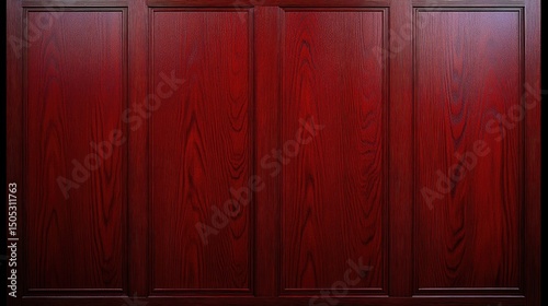 Rich red wood paneling with distinct grain patterns.