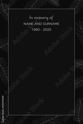	
Vector - Border or frame with many leaves. Rest in peace. End of life. Invitation card. Natural.