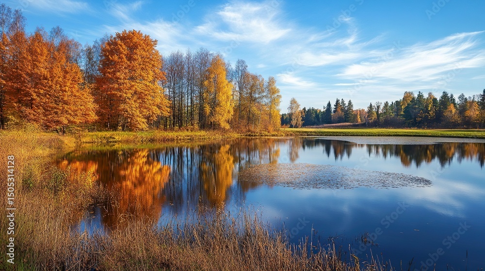 Obraz premium autumn trees reflected in water