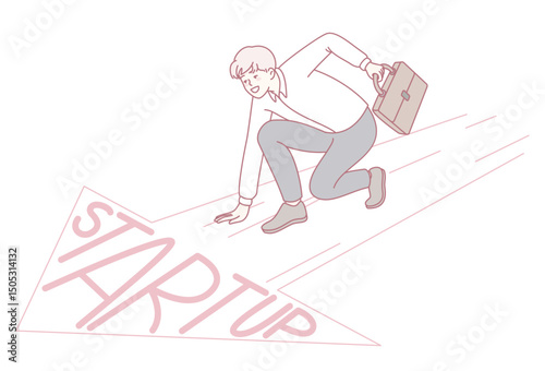An illustration capturing the energy of launching a startup, showcasing ambition and relentless drive