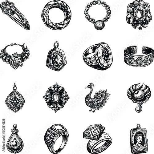 Set of Classic Jewellery Art Vintage Illustrations 