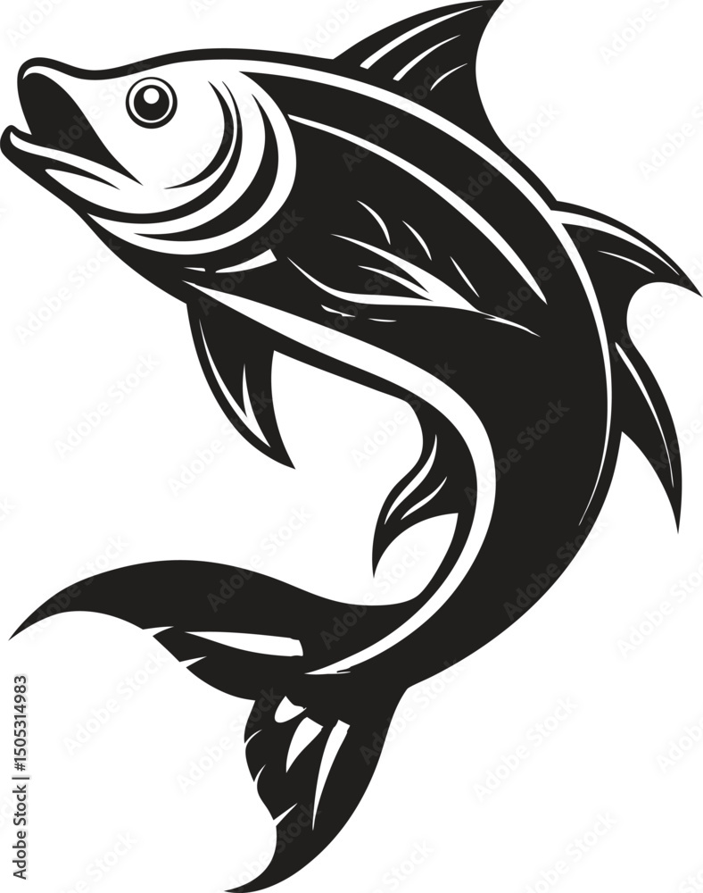 Naklejka premium Elegant Black and White Fish Illustration for Graphic Design Projects