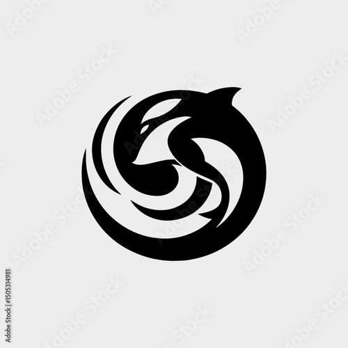 surf, wave, whale, logo, vector, circular, dynamic, powerful, stylized, emerging, water, sports, energy, ocean, marine, aquatic, fluid, motion, movement, abstract, design, modern, minimalist, blue, wh