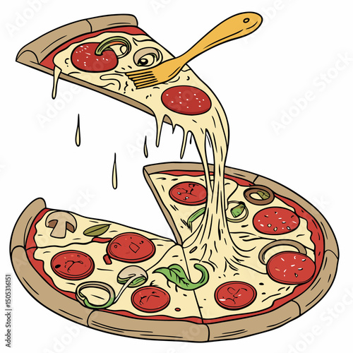 Realistic full-body vector illustration of a delicious whole pizza, perfect for food-related designs, menus, ads, and micro stock marketplaces.