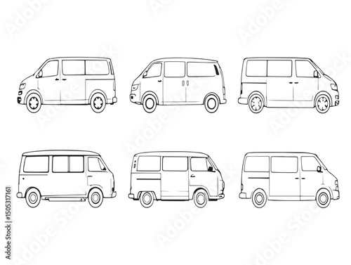 minimalistic minivan line art style for creative presentations