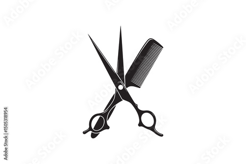 Hairdressing Scissors and Comb Silhouette Illustration - Hair Scissors And Comb Silhouette Artwork