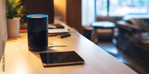 Smart Home Workspace Voice Assistant Alexa Technology Modern Office photo