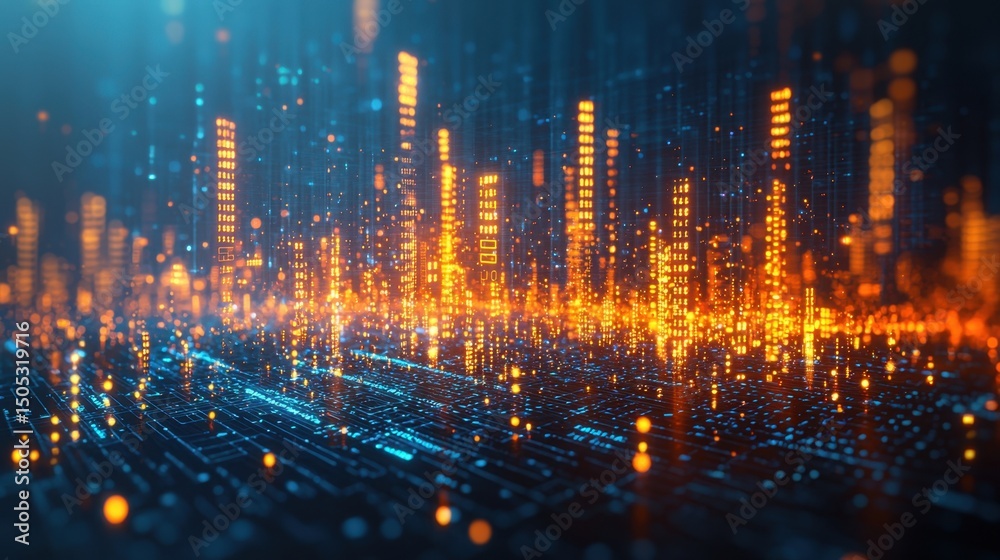 Obraz premium Abstract Digital Data Visualization with Bright Neon Lights