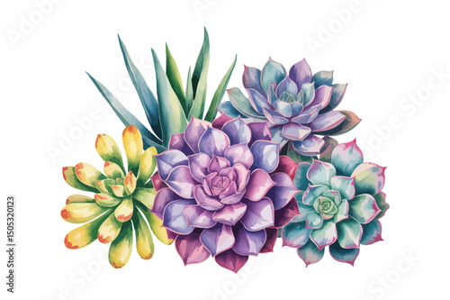 Green colorful succulent bouquets vector design objects. Eucalyptus selection, echeveria, herbs, various plants and leaves. Natural greenery set. All elements are isolated and editable
