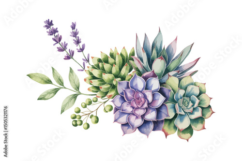 Green colorful succulent bouquets vector design objects. Eucalyptus selection, echeveria, herbs, various plants and leaves. Natural greenery set. All elements are isolated and editable