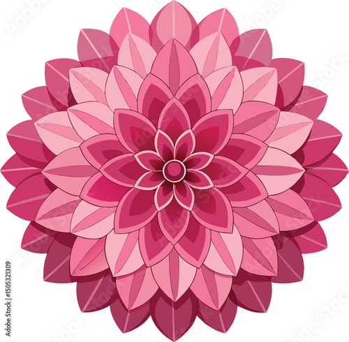 Intricate pink flower mandala design with symmetrical petals and a central core