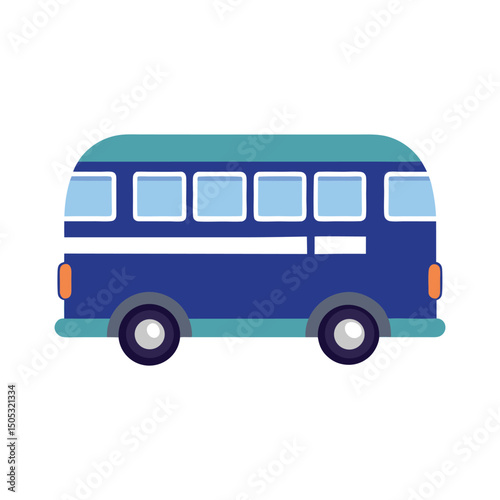 Blue and teal cartoon school bus vector illustration minimalist design flat style