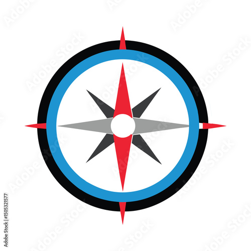 Circular compass rose vector illustration symbolizing direction and navigation on white background