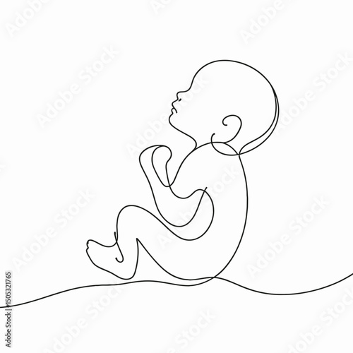 Outline of a baby in a curled position representing the concept of vector icon  
