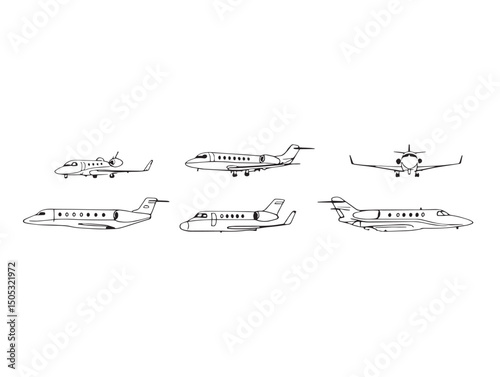 modern private jet line art graphic for projects