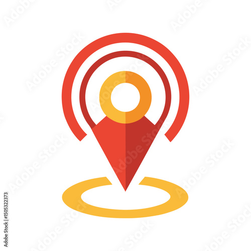 Flat design location pin icon with circular waves for map navigation
