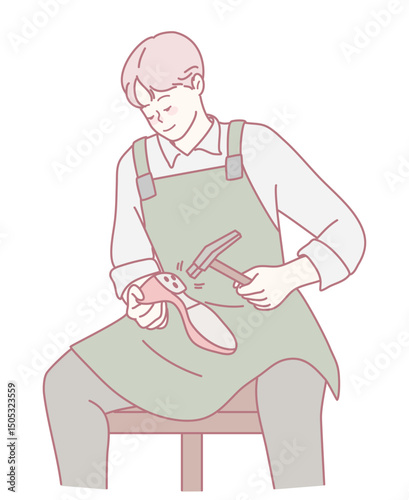 A skilled artisan is meticulously repairing footwear with immense dedication and great precision in their craft