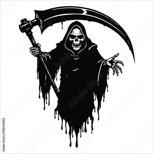Hooded Figure With A Scythe Illustration