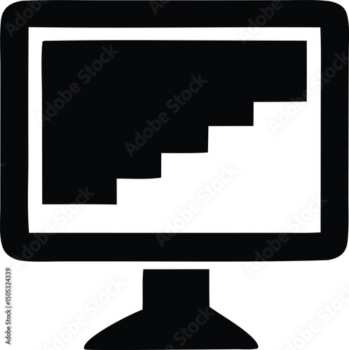 Computer screen displaying an ascending staircase graphic representing progress or growth