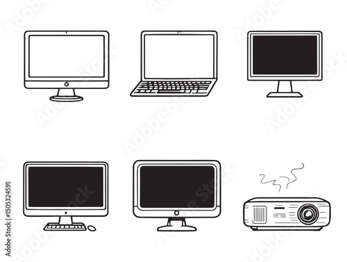 Monitor line art technology workspace computer screen vector