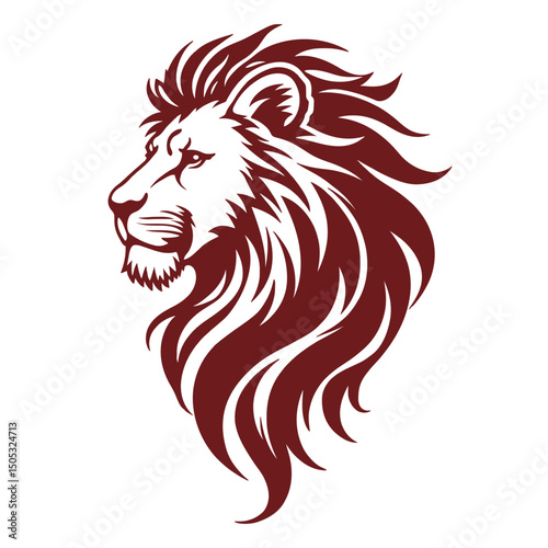 Majestic Lion Head Profile In Maroon