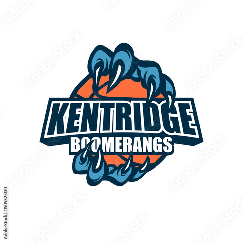 The image showcases nine basketball-themed logo designs for a team called “Kentridge Boomerangs.” Each logo incorporates a basketball with aggressive or supernatural hands, claws, 