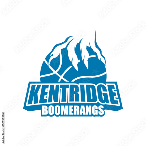 The image showcases nine basketball-themed logo designs for a team called “Kentridge Boomerangs.” Each logo incorporates a basketball with aggressive or supernatural hands, claws, 