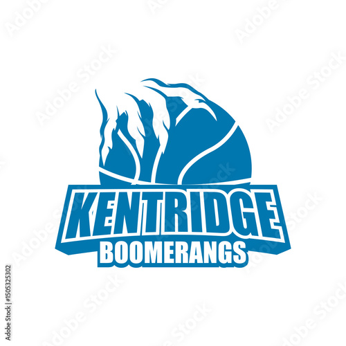 The image showcases nine basketball-themed logo designs for a team called “Kentridge Boomerangs.” Each logo incorporates a basketball with aggressive or supernatural hands, claws, 