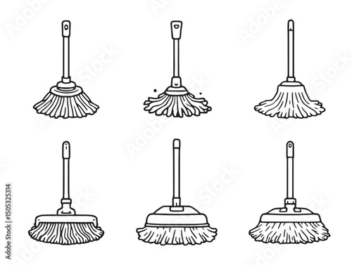 Mop line art drawing for cleaning themed design