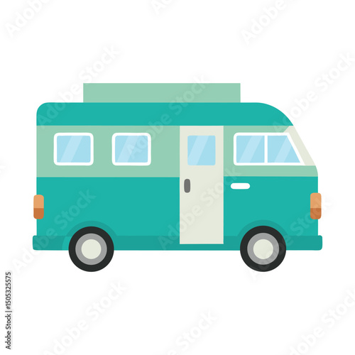 Cute retro campervan illustration vehicle traveling road trip transportation minimalist style