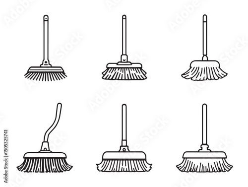 Mop line art illustration for home hygiene visuals