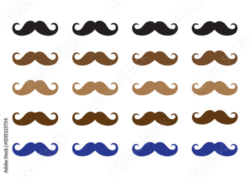 Colorful Stylized Vector Mustache Grid  Icon Set (Black, Brown, Blue)