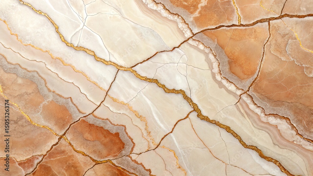Fototapeta premium Marble texture background with orange and beige veins