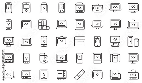 Set of black line art device icons