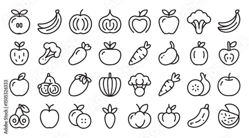 Set of vector black and white fruits icon set symbols