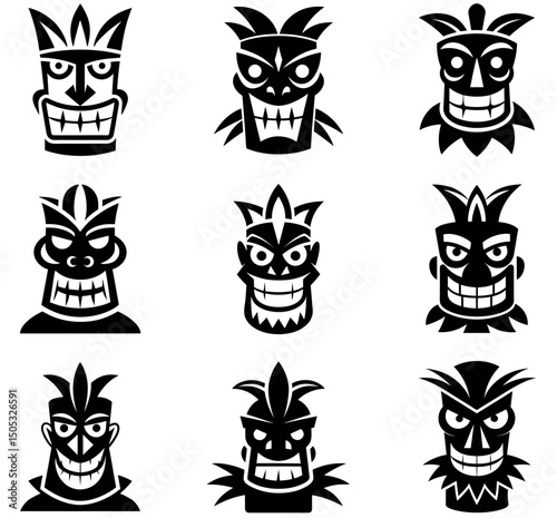 Tiki Mask Vector Icons Bundle – Tribal Polynesian Faces Collection